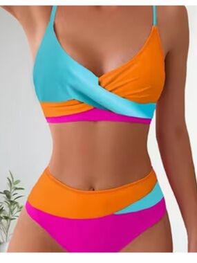 🧡💙 New Twist Bikini Top & High Waist Bottom  XL 16. / 18